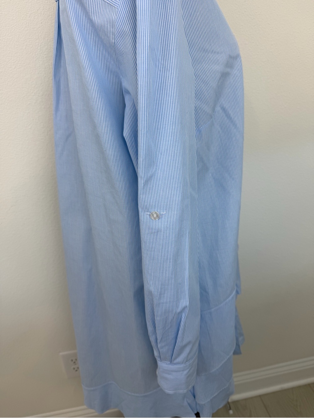 Finley Jenna Striped Cotton Chambray Ruffle Shirtdress Womens Blue White - Picture 10 of 16